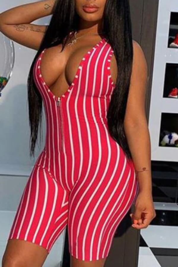 

Lovely Trendy Striped Red One-piece Romper