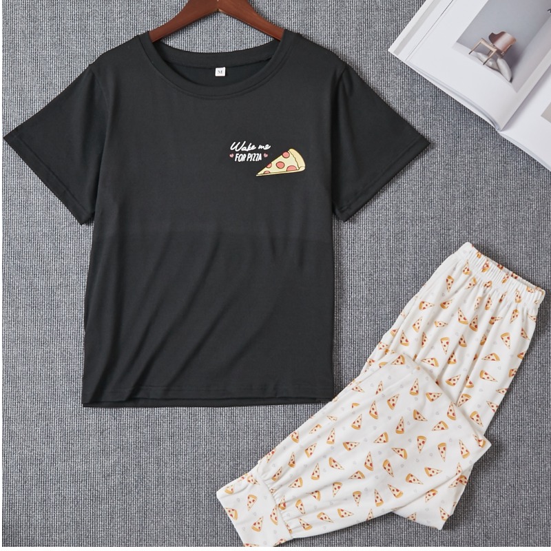 

Lovely Casual O Neck Print Black Sleepwear