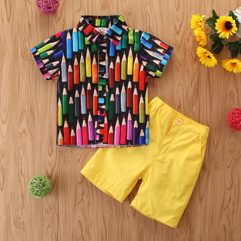 

Lovely Stylish Print Black Boy Two-piece Shorts Set