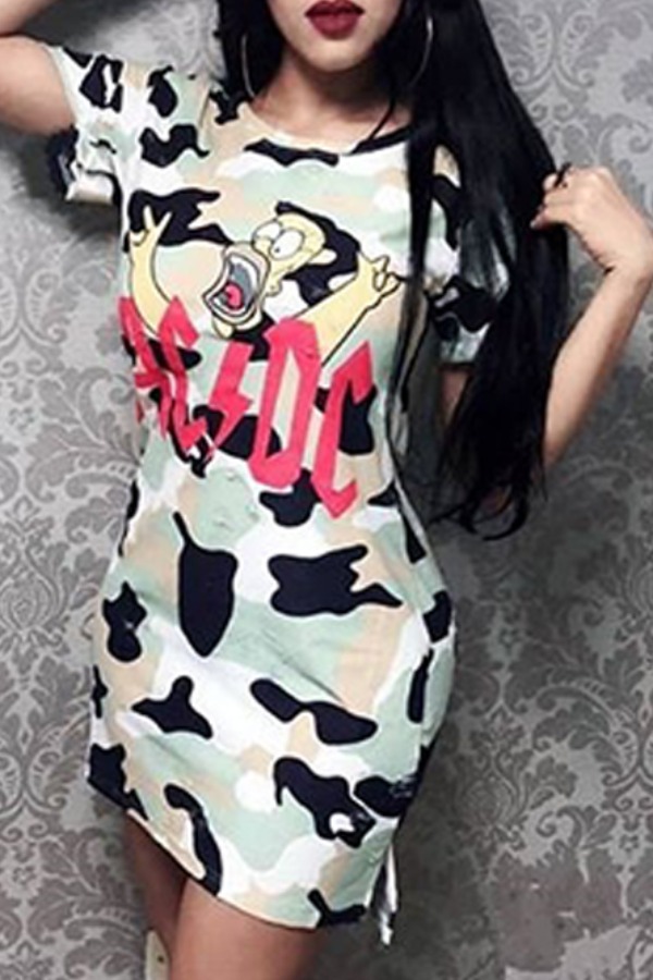 

Lovely Leisure O Neck Camo Print Knee Length Dress