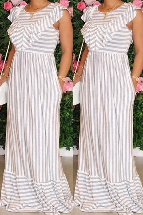 

Lovely Trendy Striped Grey Maxi Dress