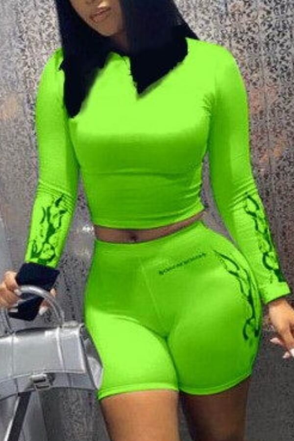 

LW Casual Print Green Two-piece Shorts Set