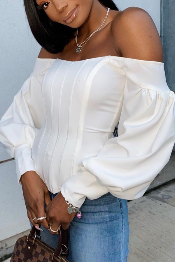 

Lovely Trendy Dew Shoulder Fold Design White Blouse