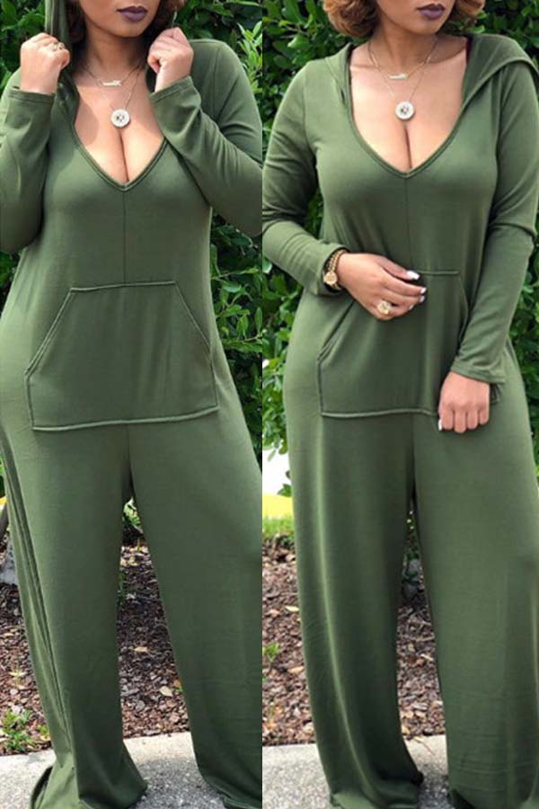 

Lovely Leisure Deep V Neck Green Plus Size One-piece Jumpsuit