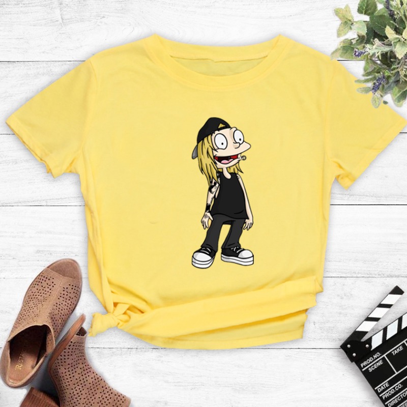 

Lovely Leisure O Neck Cartoon Print Yellow T-shirt