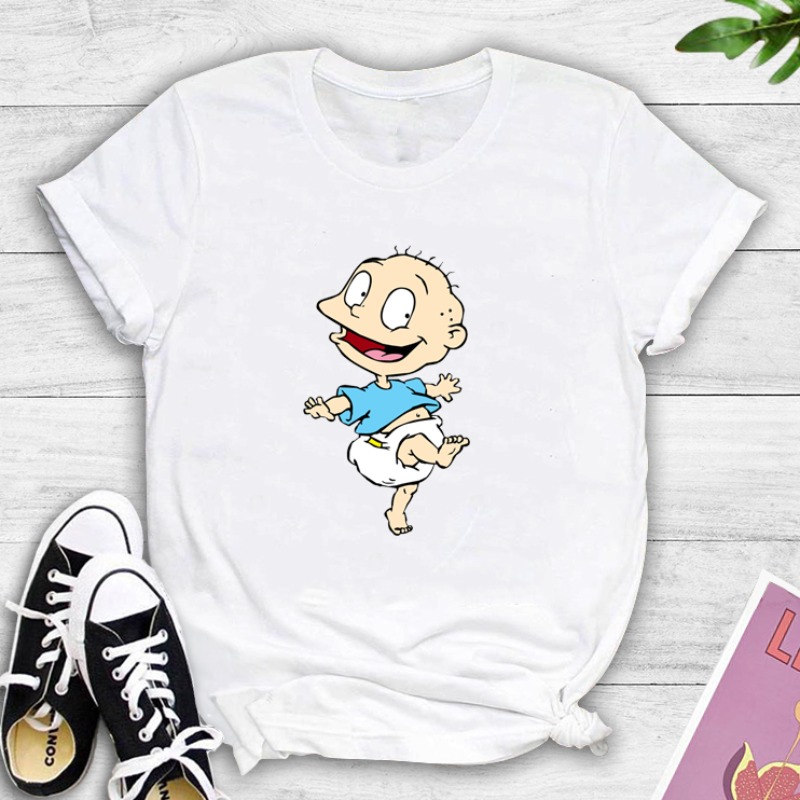 

Lovely Leisure O Neck Cartoon Print White T-shirt