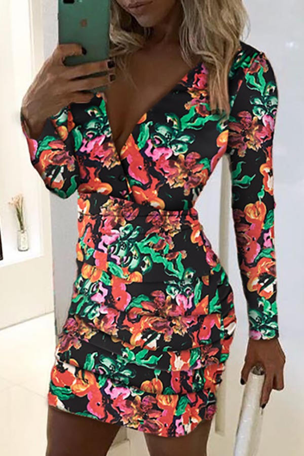 

Lovely Trendy Floral Print Multicolor Mini Dress, Multi