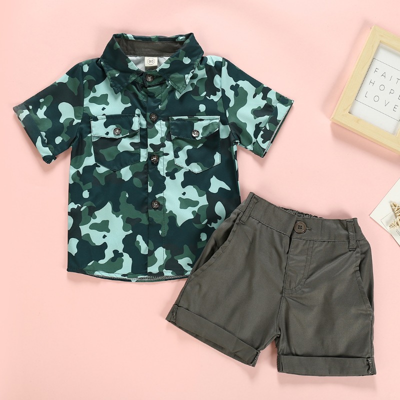 Lovely Casual Camo Print Boy Two-piece Shorts Set