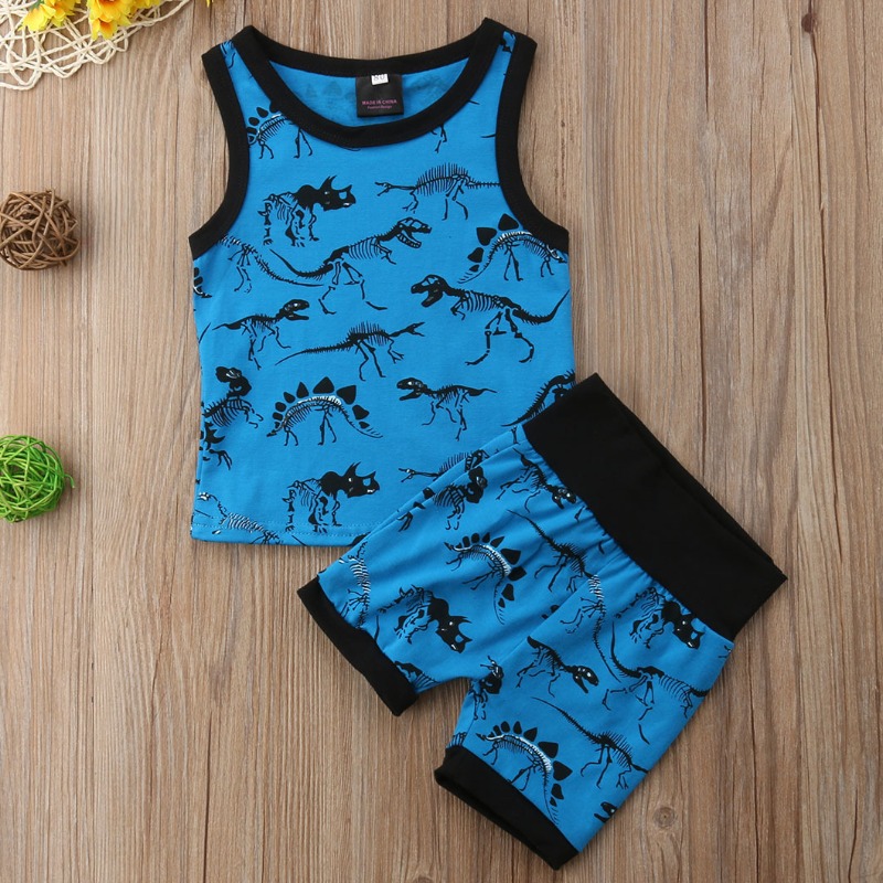

Lovely Leisure Print Blue Boy Two-piece Shorts Set