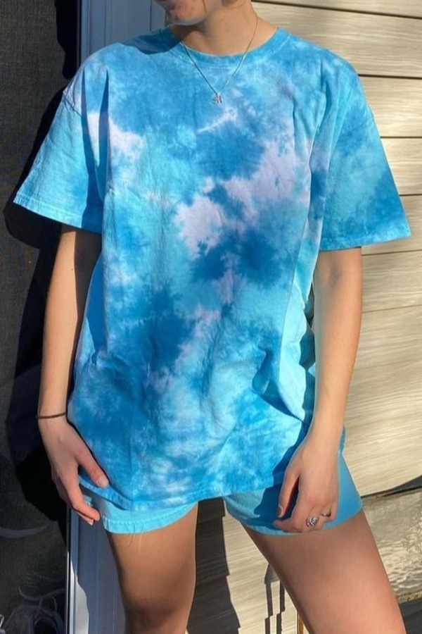 

Lovely Trendy Tie-dye Blue Loungewear