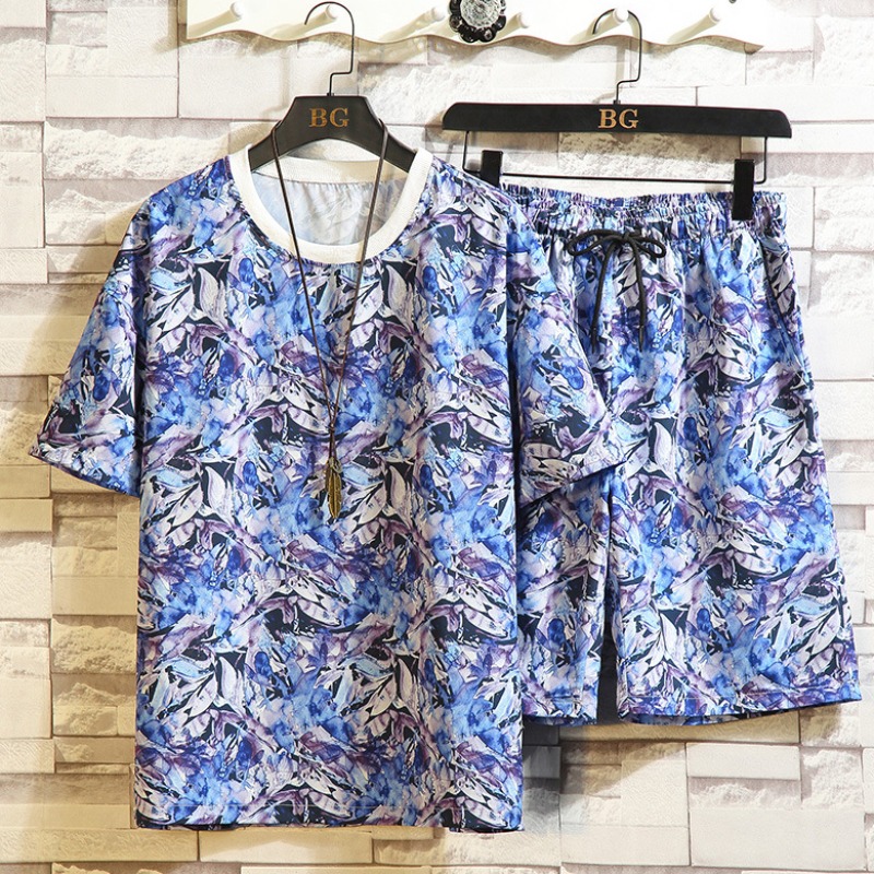 

Lovely Trendy Print Blue Two-piece Shorts Set