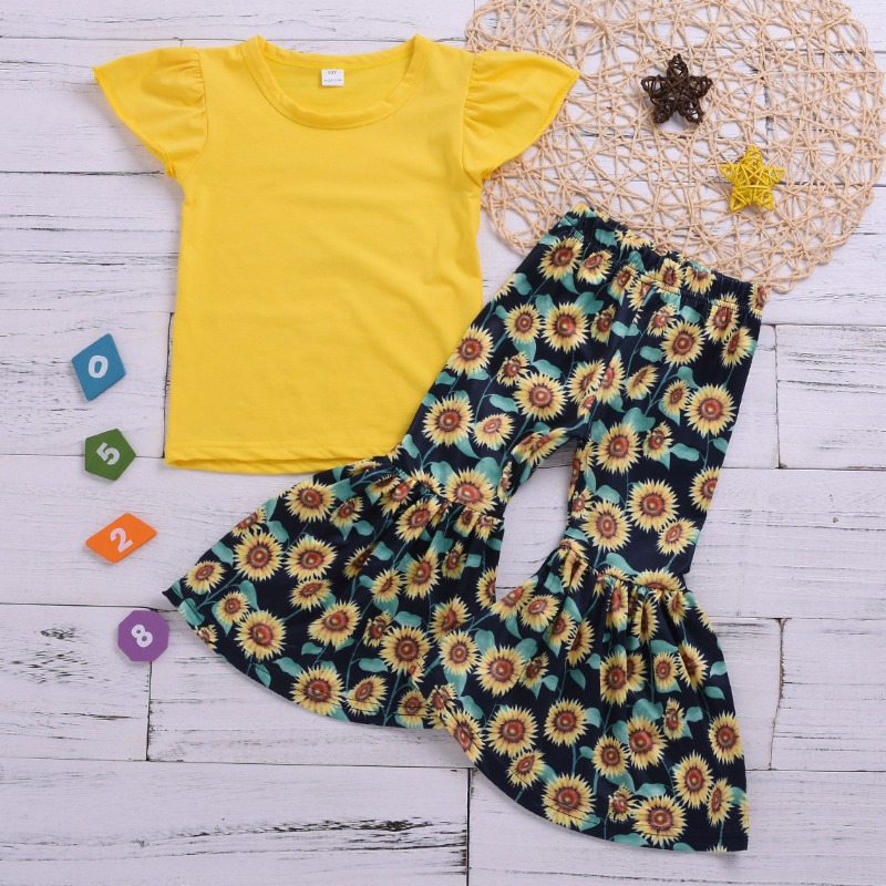 

Lovely Sweet Print Yellow Girl Two-piece Pants Set