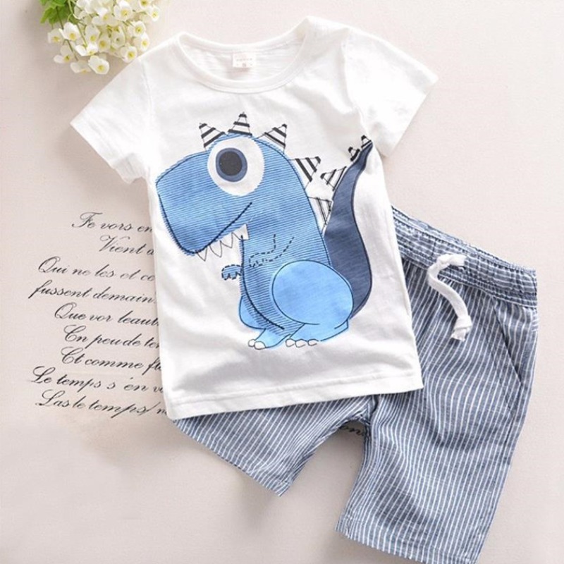 

Lovely Leisure Cartoon Print White Boy Two-piece Shorts Set