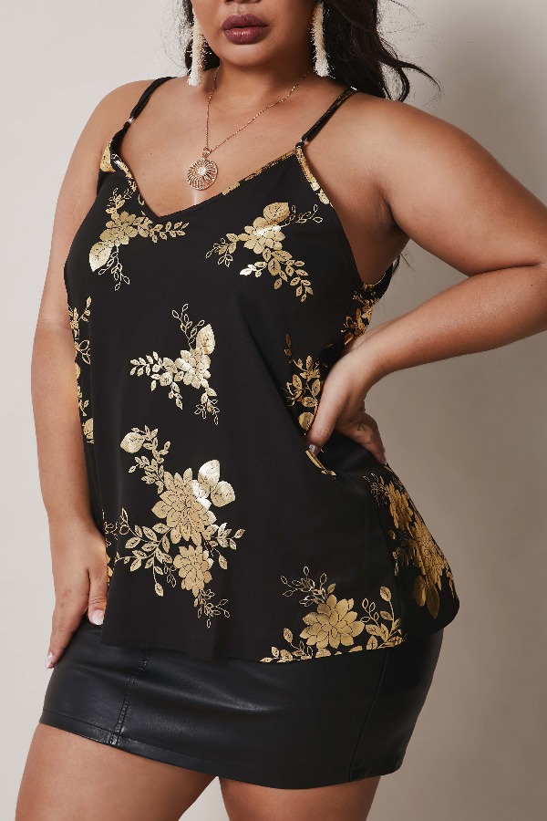 

Lovely Casual Print Black Plus Size Camisole