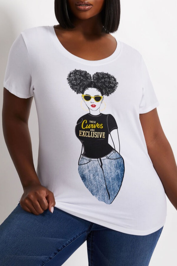 

Lovely Casual Print White Plus Size T-shirt