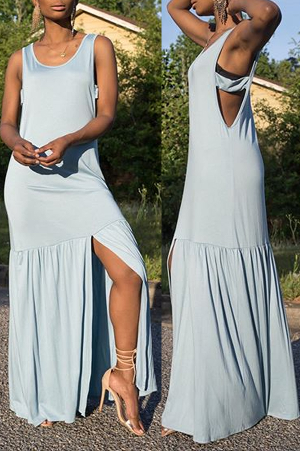 

Lovely Casual Hollow-out Grey Maxi Dress