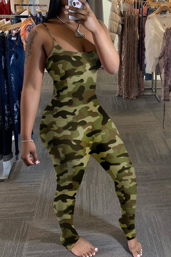 

Lovely Trendy Camo Print Army Green One-piece Jumpsuit, Army green camouflag