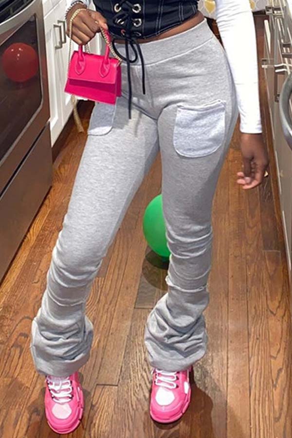 

Lovely Casual Pocket Patched Grey Pants