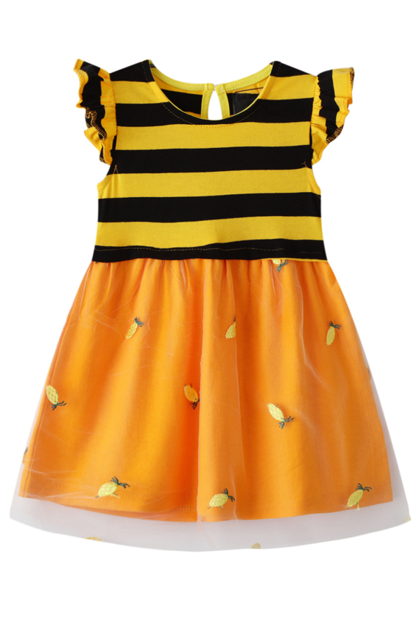 

Lovely Sweet Striped Yellow Girl Knee Length Dress