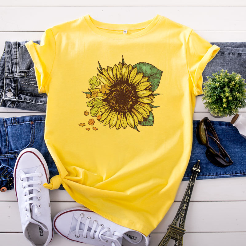 

Lovely Leisure Sunflower Print Yellow Plus Size T-shirt