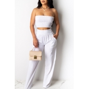 Lovely Trendy Dew Shoulder White Two-piece Pants S