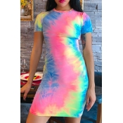 Lovely Casual Tie-dye Multicolor Mini T-shirt Dres