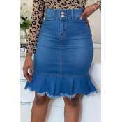 Lovely Sweet Fold Design Blue Skirt