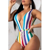 Lovely Striped Multicolor One-piece Swimsuit