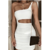 Lovely Sexy One Shoulder Hollow-out White Mini Dre