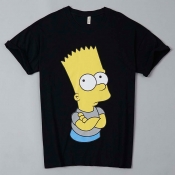 Lovely Casual O Neck Cartoon Print Black T-shirt