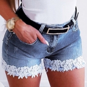 Lovely Casual Lace Patchwork Baby Blue Shorts