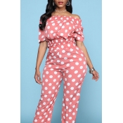 Lovely Sweet Off The Shoulder Dot Printed Pink Two