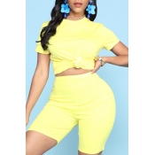 Lovely Casual Basic Yellow Two-piece Shorts Set