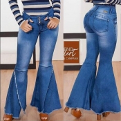 Lovely Denim Casual Solid Slit Boot Cut Mid Button