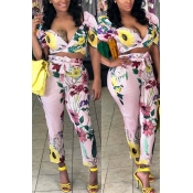 Lovely Trendy Print Multicolor Two-piece Pants Set