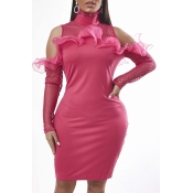 Lovely Trendy Hollow-out Pink Knee Length Dress