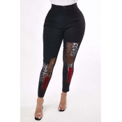 Lovely Casual Print Black Jeans