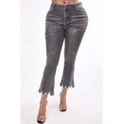 Lovely Trendy Asymmetrical Grey Jeans