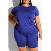 Lovely Leisure Basic Blue Plus Size Two-piece Shor