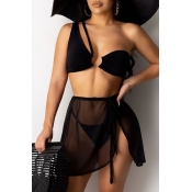 Lovely One Shoulder Black Two-piece Swimsuit(Three