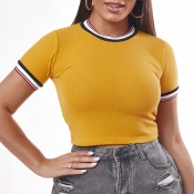 Lovely Casual O Neck Patchwork Yellow T-shirt