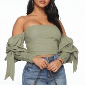 Lovely Trendy Lace-up Green Blouse