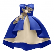 Lovely Trendy Patchwork Royalblue Girl Knee Length