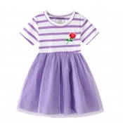 Lovely Stylish Patchwork Purple Girl Knee Length D