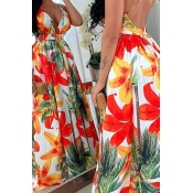 LW Floral Print Backless A Line Dress