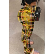 Lovely Trendy Grid Yellow Pants