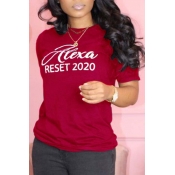 Lovely Casual O Neck Letter Red T-shirt