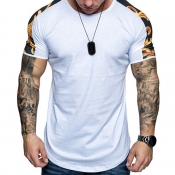 Lovely Men Casual O Neck Patchwork White T-shirt