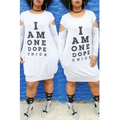 Lovely Casual Letter White Knee Length Dress