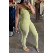 Lovely Sexy Fold Design Light Green One-piece Jump